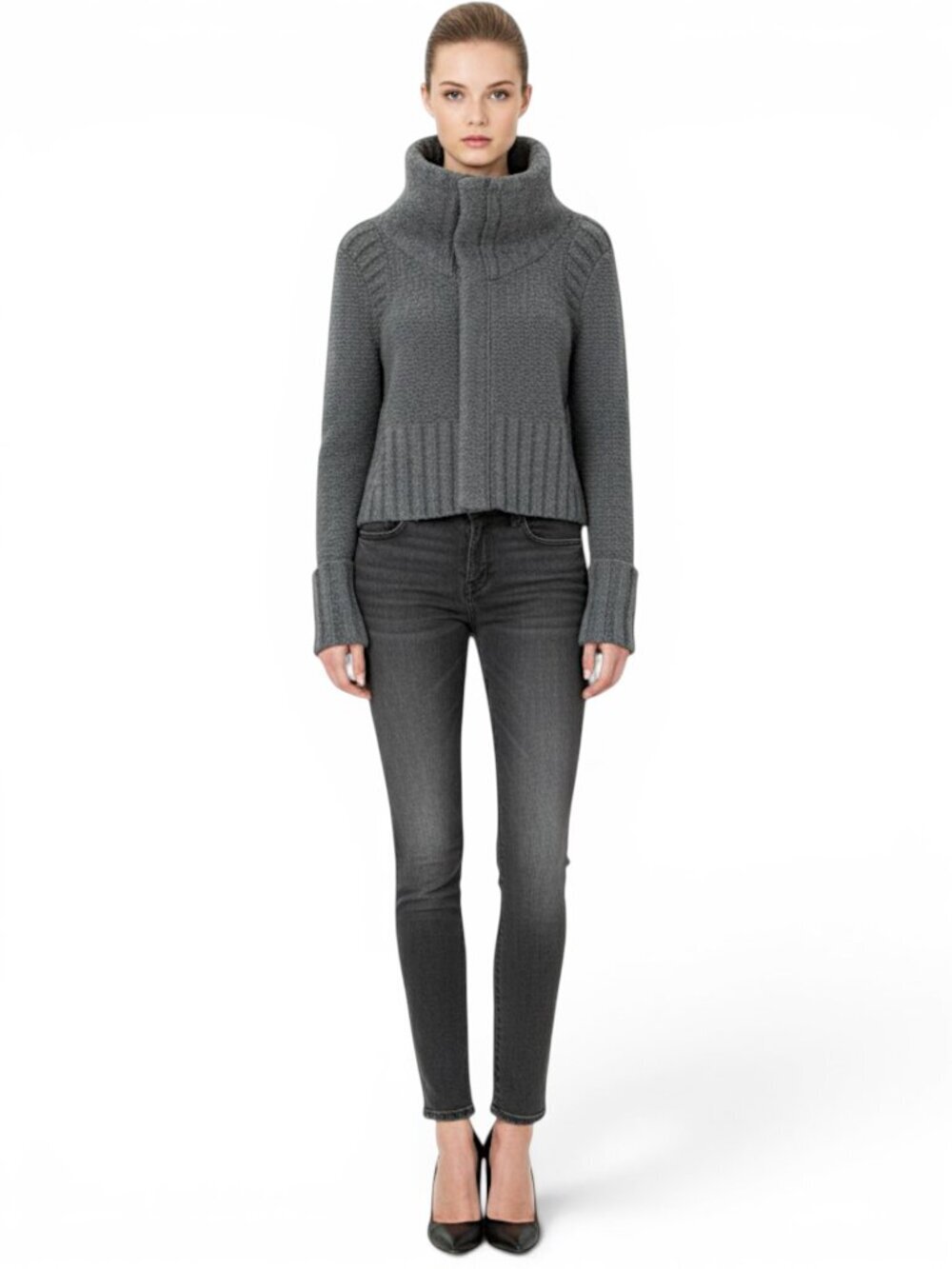 C&C California Gray Zip Moto Chunky Knit Wool Cashmere Cardigan Sweater Size M